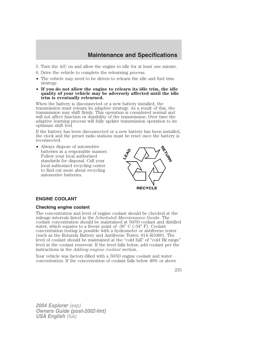 Maintenance and specifications | FORD 2004 Explorer v.2 User Manual | Page 235 / 296