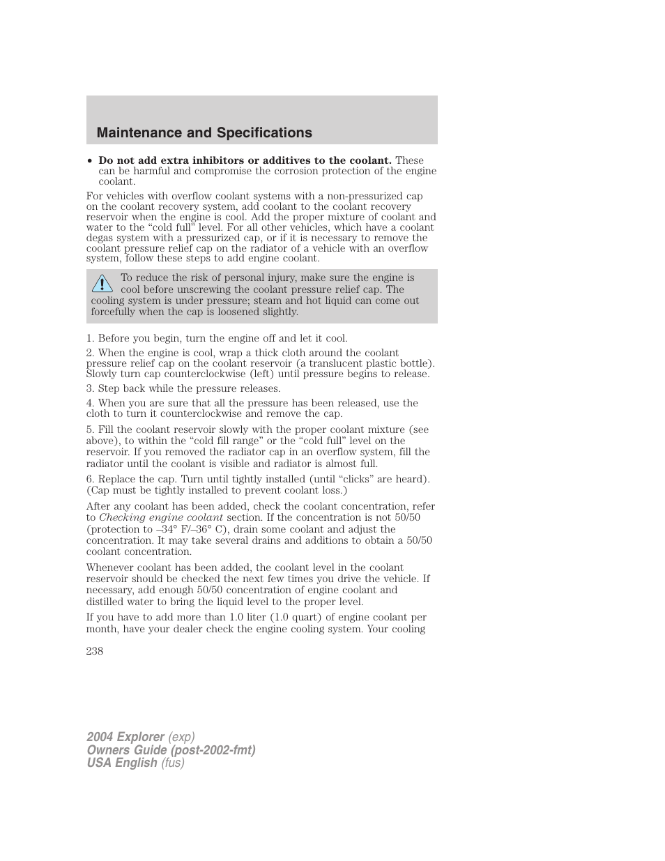 Maintenance and specifications | FORD 2004 Explorer v.2 User Manual | Page 238 / 296