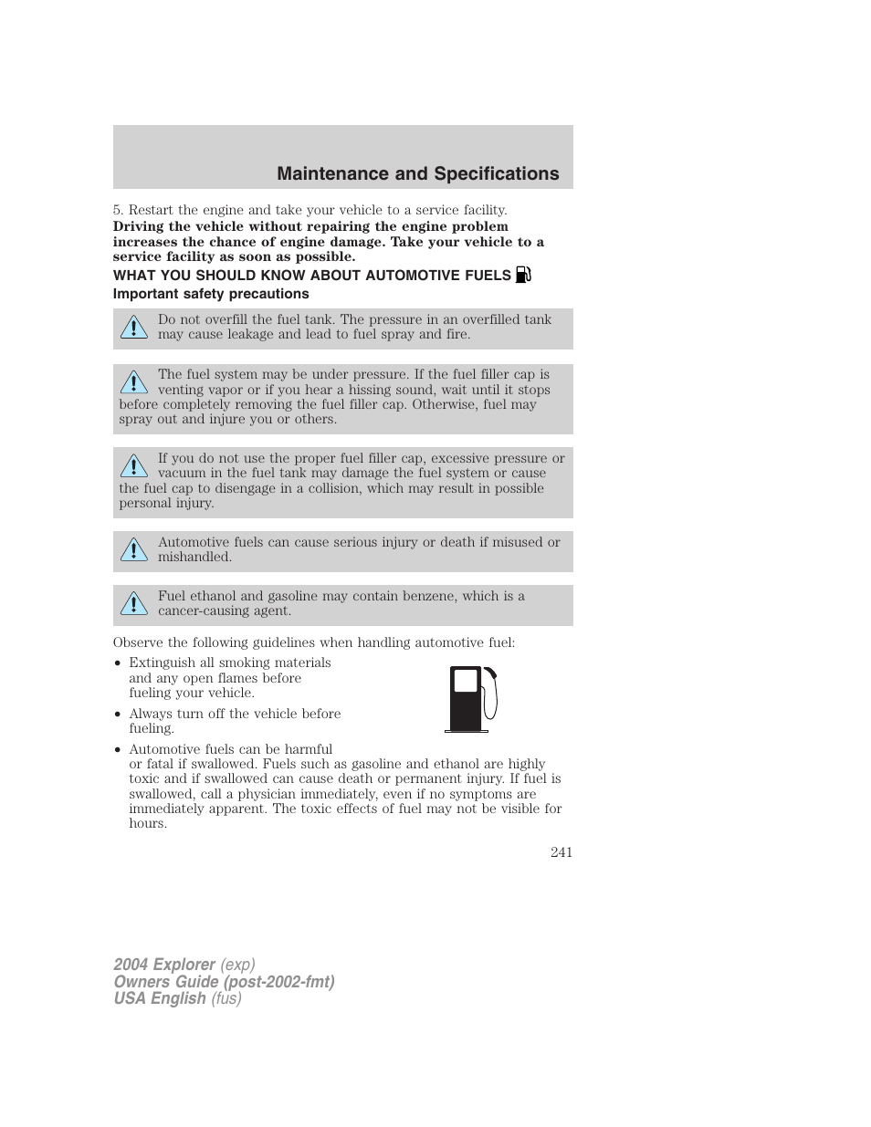 Maintenance and specifications | FORD 2004 Explorer v.2 User Manual | Page 241 / 296