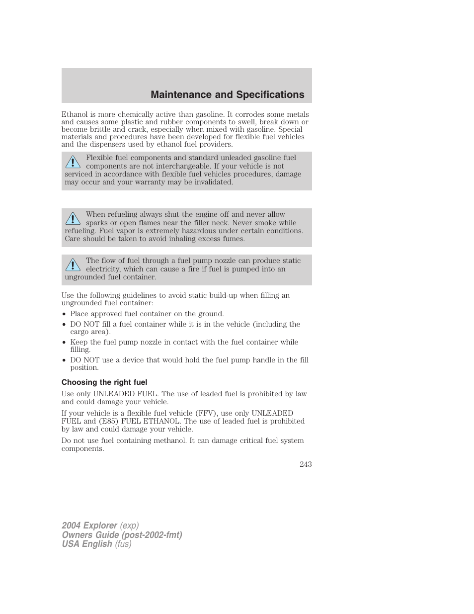 Maintenance and specifications | FORD 2004 Explorer v.2 User Manual | Page 243 / 296