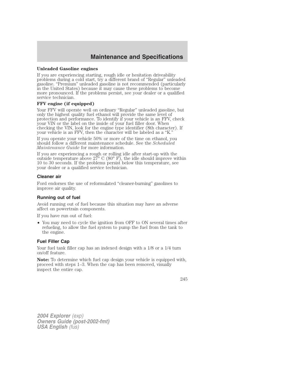 Maintenance and specifications | FORD 2004 Explorer v.2 User Manual | Page 245 / 296