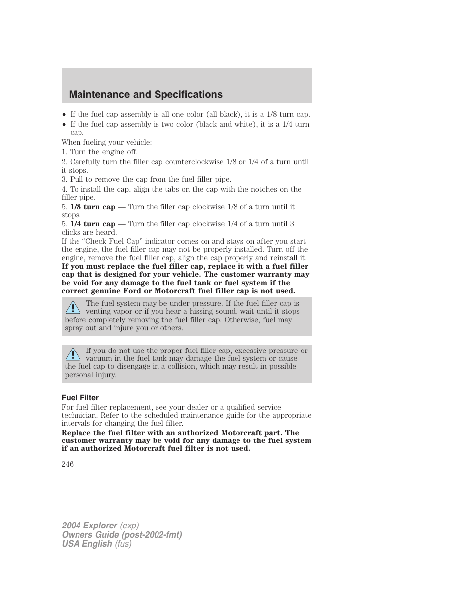 Maintenance and specifications | FORD 2004 Explorer v.2 User Manual | Page 246 / 296