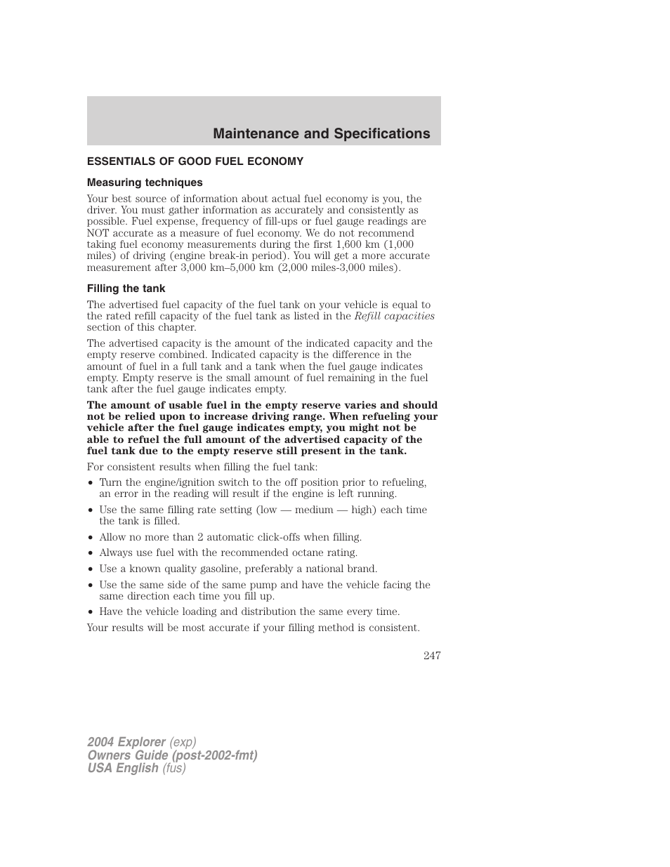 Maintenance and specifications | FORD 2004 Explorer v.2 User Manual | Page 247 / 296