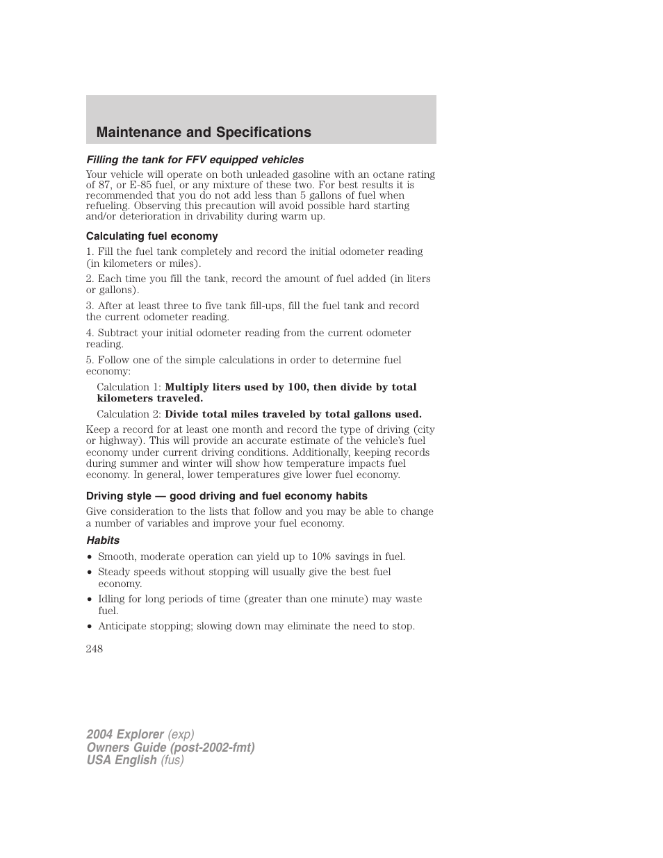 Maintenance and specifications | FORD 2004 Explorer v.2 User Manual | Page 248 / 296