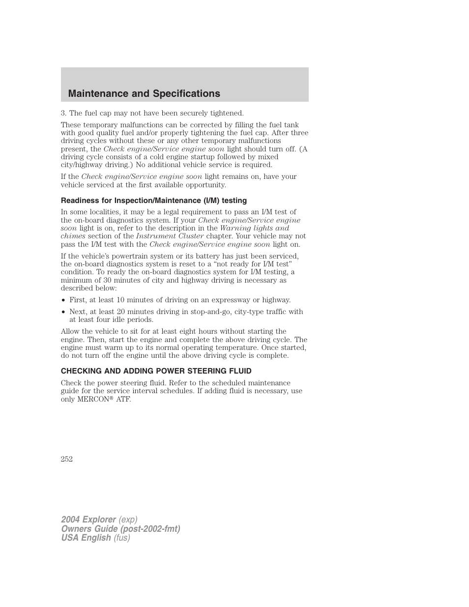 Maintenance and specifications | FORD 2004 Explorer v.2 User Manual | Page 252 / 296