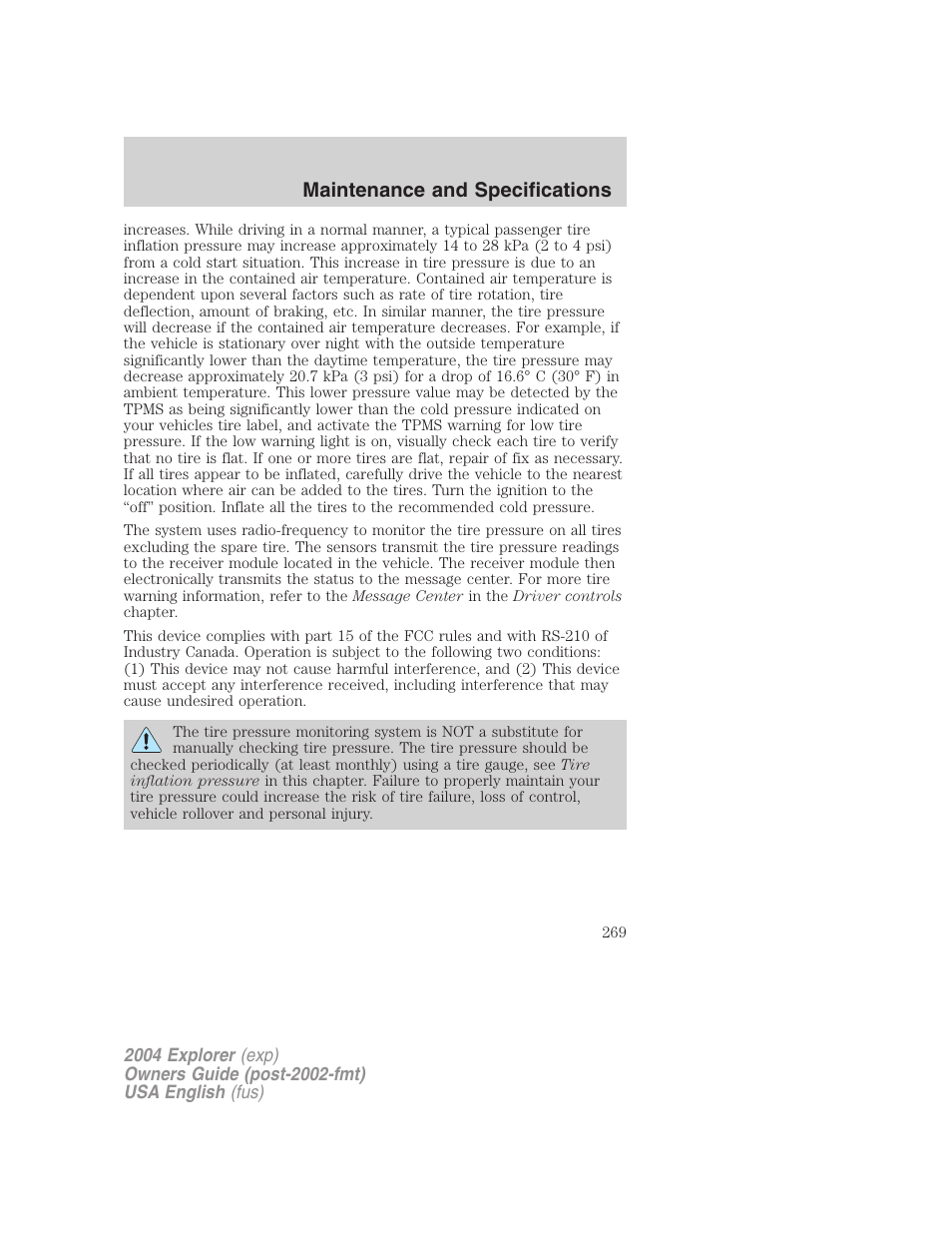 Maintenance and specifications | FORD 2004 Explorer v.2 User Manual | Page 269 / 296