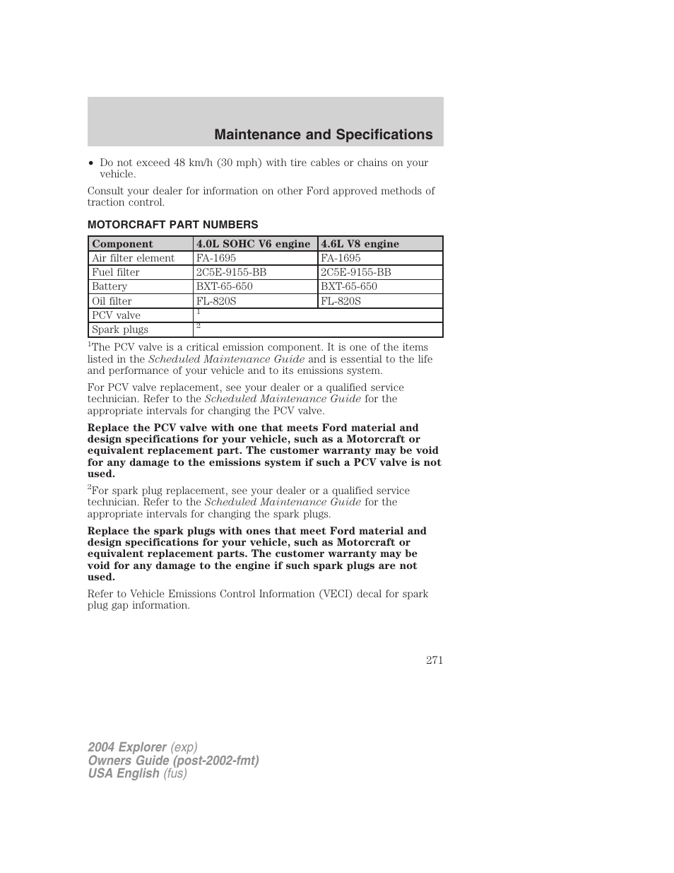 Maintenance and specifications | FORD 2004 Explorer v.2 User Manual | Page 271 / 296