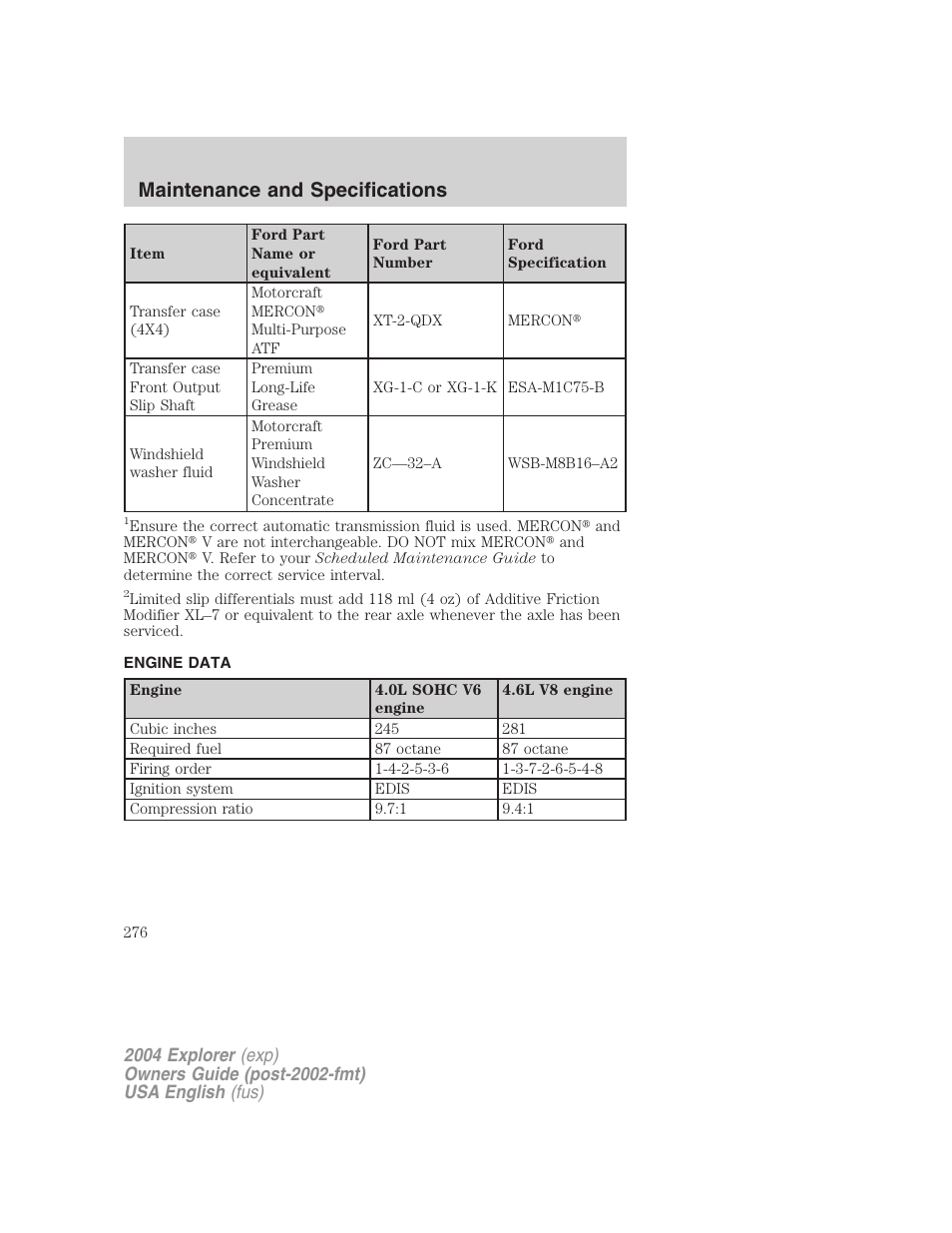 Maintenance and specifications | FORD 2004 Explorer v.2 User Manual | Page 276 / 296