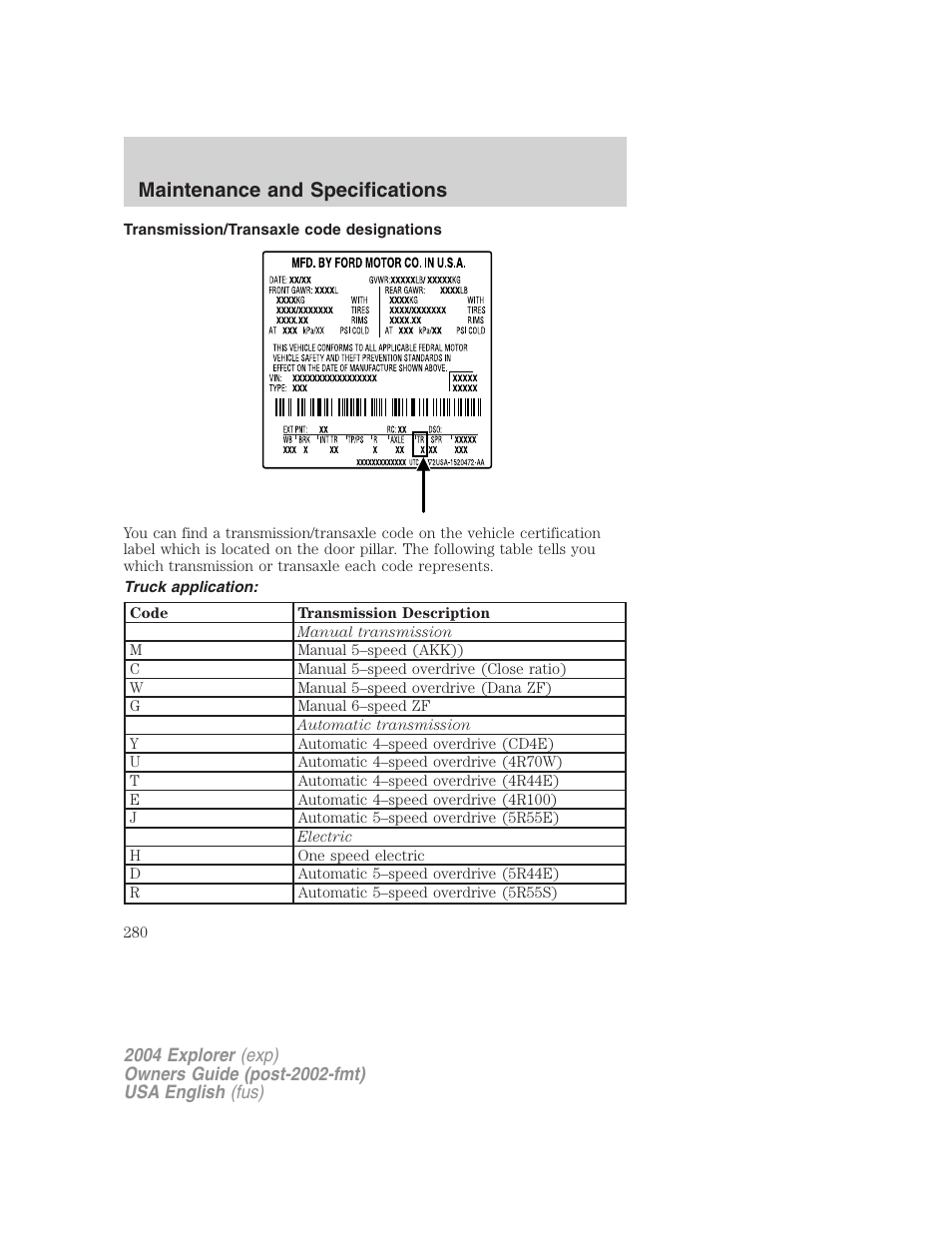 Maintenance and specifications | FORD 2004 Explorer v.2 User Manual | Page 280 / 296