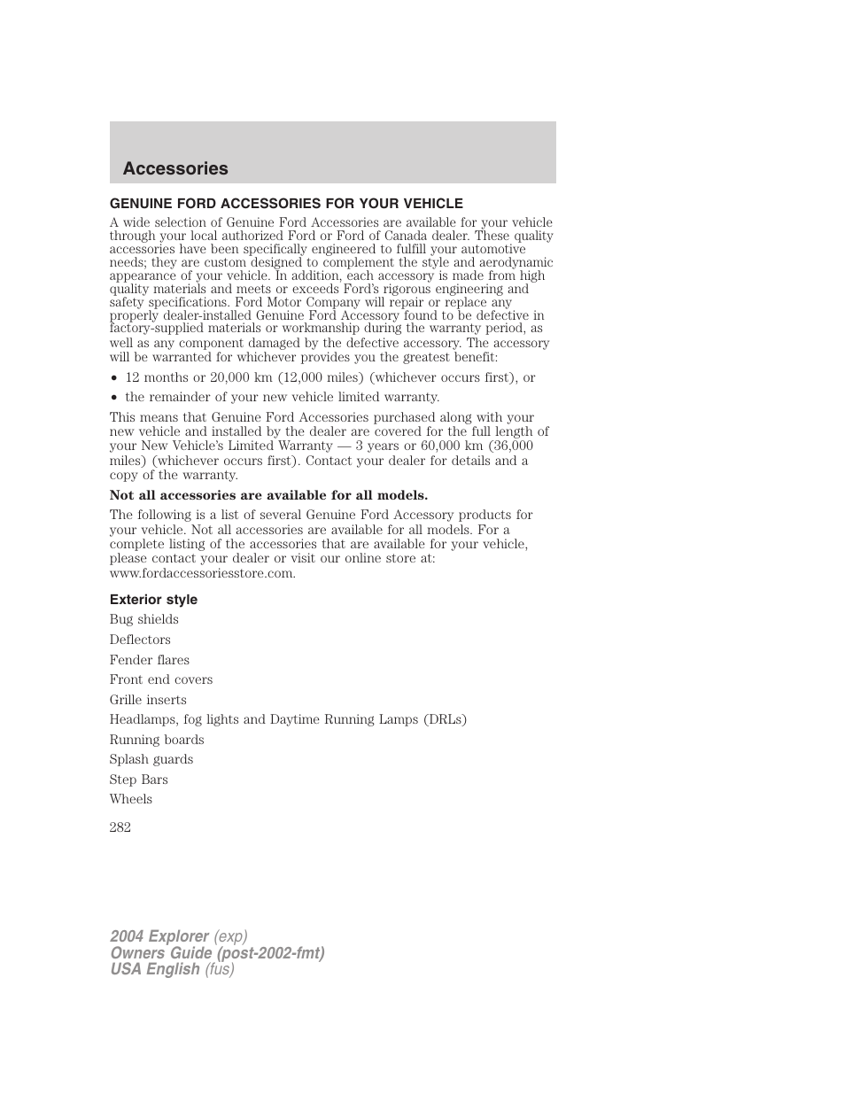 Accessories | FORD 2004 Explorer v.2 User Manual | Page 282 / 296