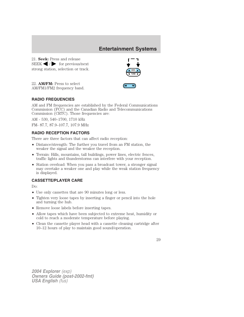 Entertainment systems | FORD 2004 Explorer v.2 User Manual | Page 29 / 296