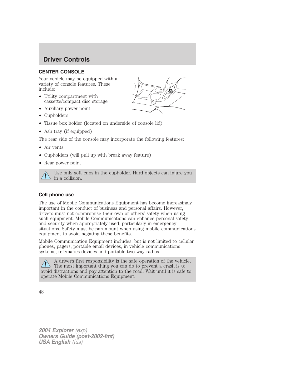 Driver controls | FORD 2004 Explorer v.2 User Manual | Page 48 / 296