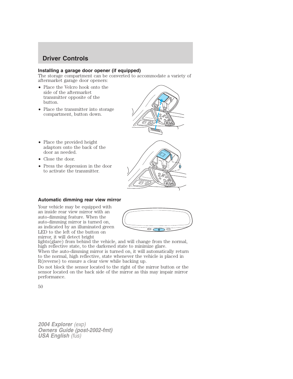 Driver controls | FORD 2004 Explorer v.2 User Manual | Page 50 / 296