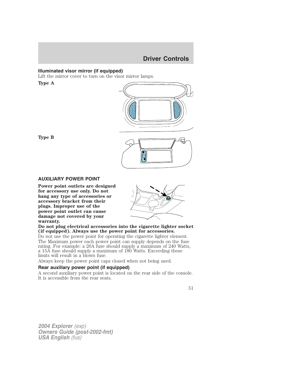 Driver controls | FORD 2004 Explorer v.2 User Manual | Page 51 / 296