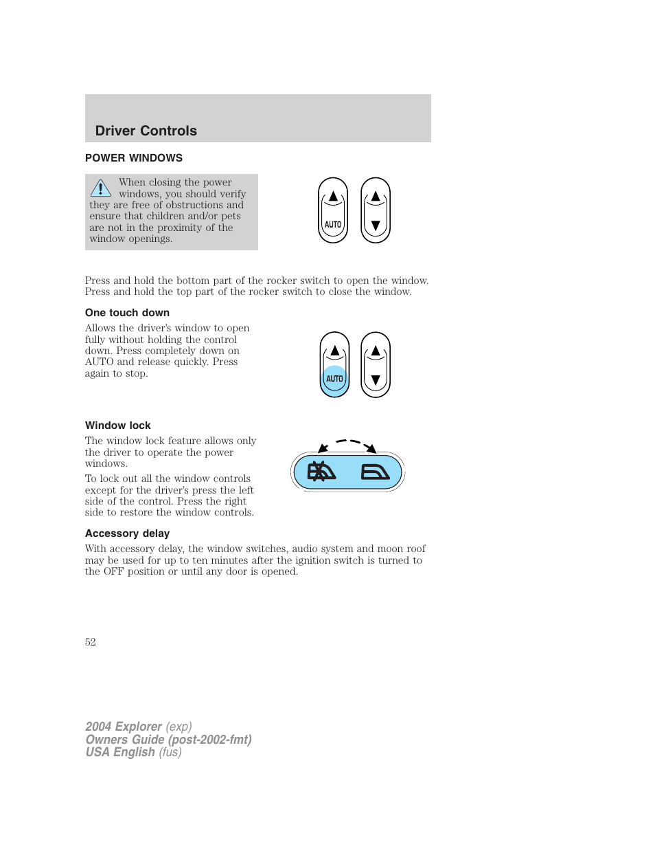 Driver controls | FORD 2004 Explorer v.2 User Manual | Page 52 / 296