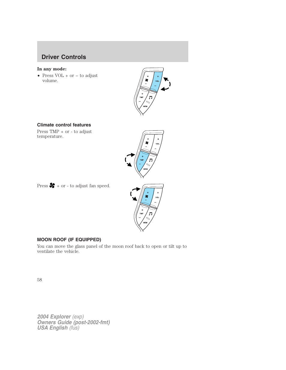 Driver controls | FORD 2004 Explorer v.2 User Manual | Page 58 / 296