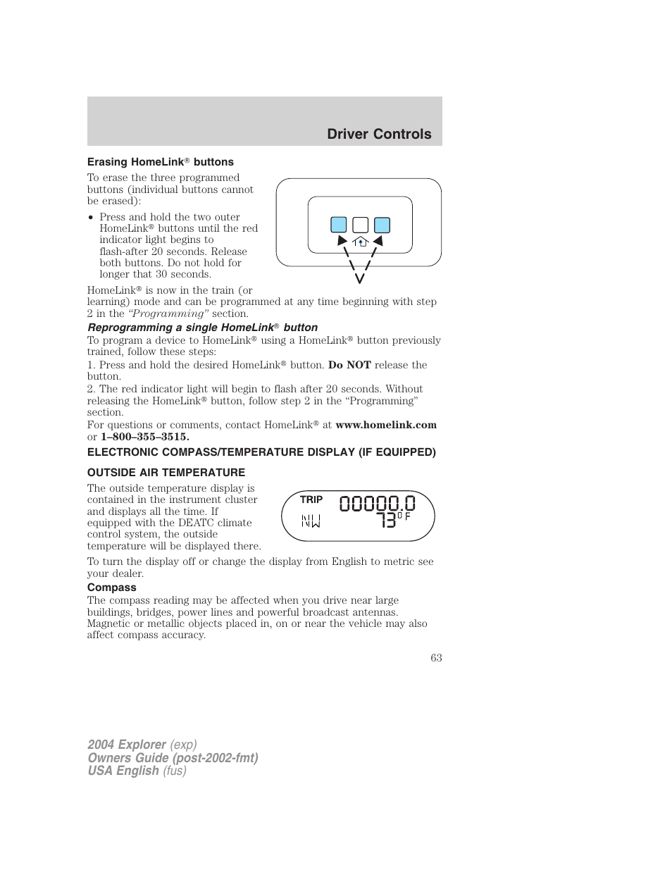 Driver controls | FORD 2004 Explorer v.2 User Manual | Page 63 / 296