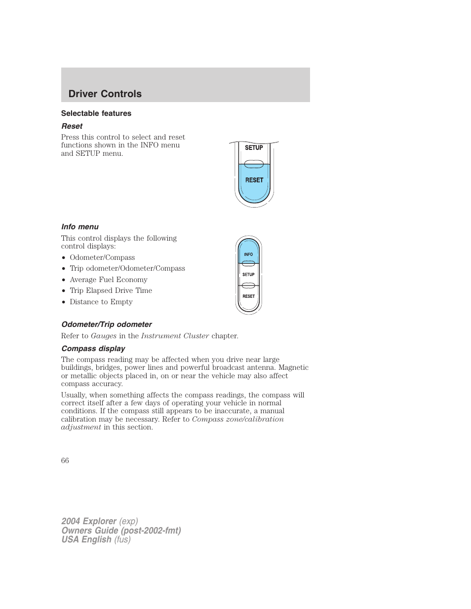 Driver controls | FORD 2004 Explorer v.2 User Manual | Page 66 / 296