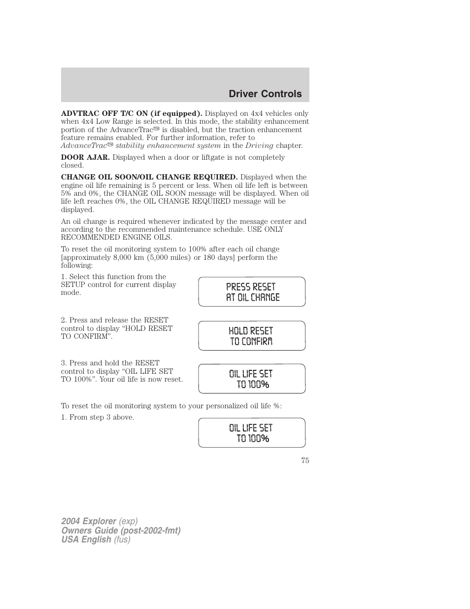 Driver controls | FORD 2004 Explorer v.2 User Manual | Page 75 / 296
