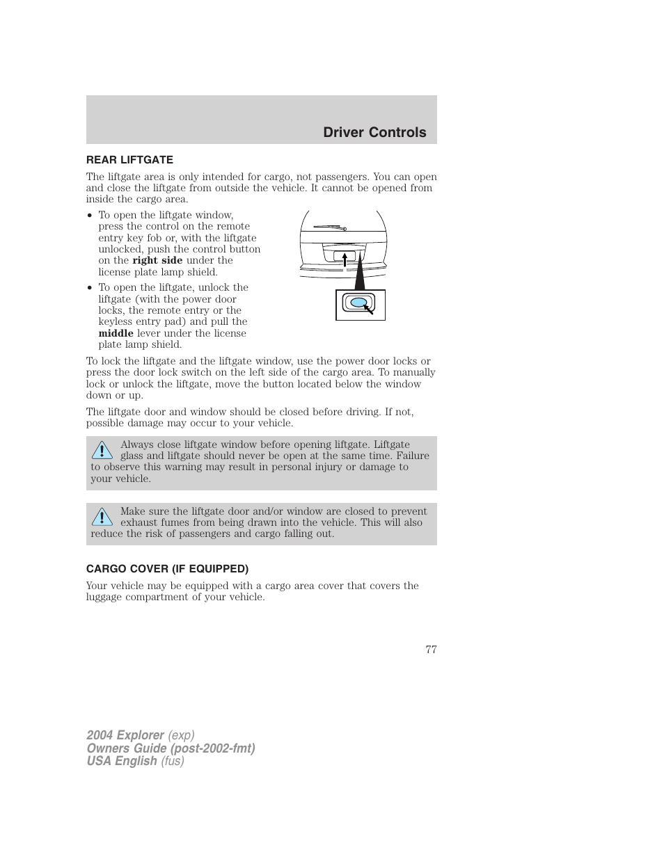 Driver controls | FORD 2004 Explorer v.2 User Manual | Page 77 / 296