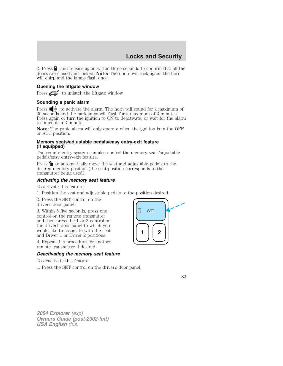 Locks and security | FORD 2004 Explorer v.2 User Manual | Page 83 / 296