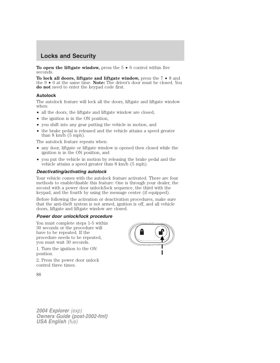 Locks and security | FORD 2004 Explorer v.2 User Manual | Page 88 / 296