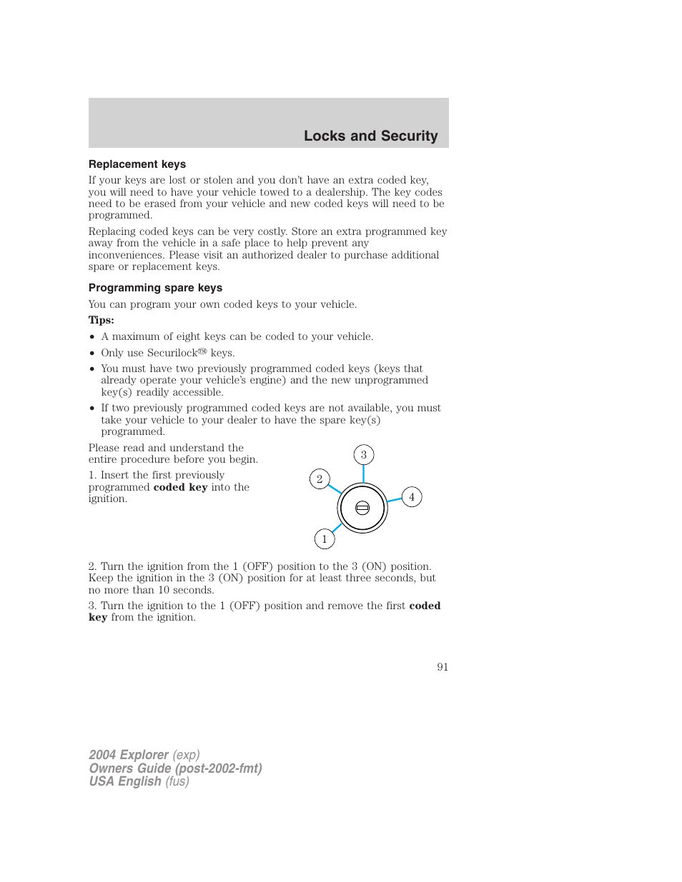 Locks and security | FORD 2004 Explorer v.2 User Manual | Page 91 / 296