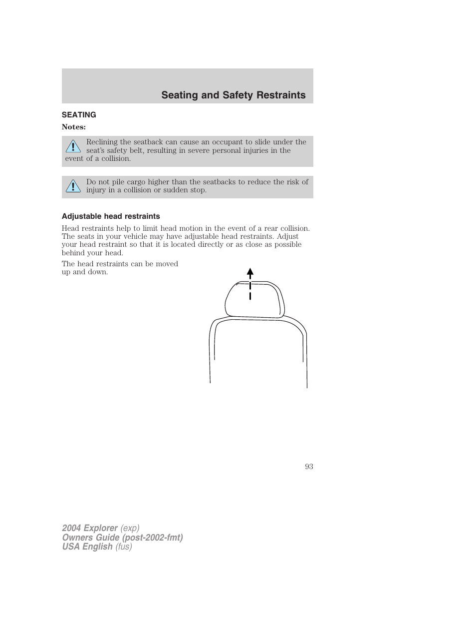 Seating and safety restraints | FORD 2004 Explorer v.2 User Manual | Page 93 / 296