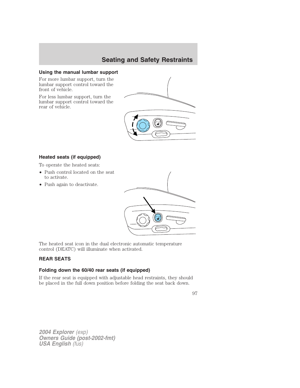 Seating and safety restraints | FORD 2004 Explorer v.2 User Manual | Page 97 / 296