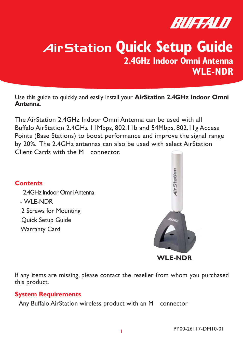 Buffalo Technology 2.4GHz Indoor Omni Antenna WLE-NDR User Manual | 6 pages