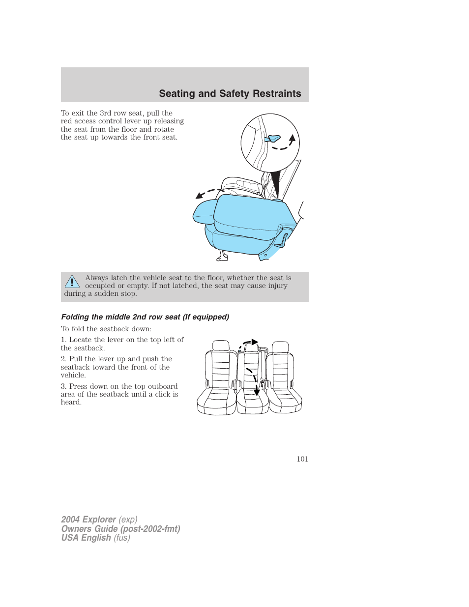 Seating and safety restraints | FORD 2004 Explorer v.3 User Manual | Page 101 / 296