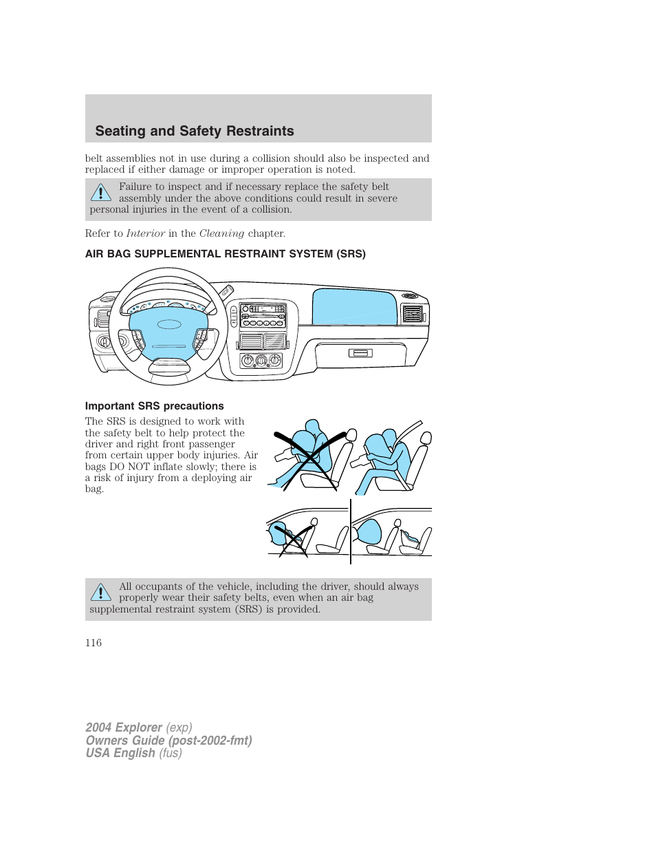 Seating and safety restraints | FORD 2004 Explorer v.3 User Manual | Page 116 / 296