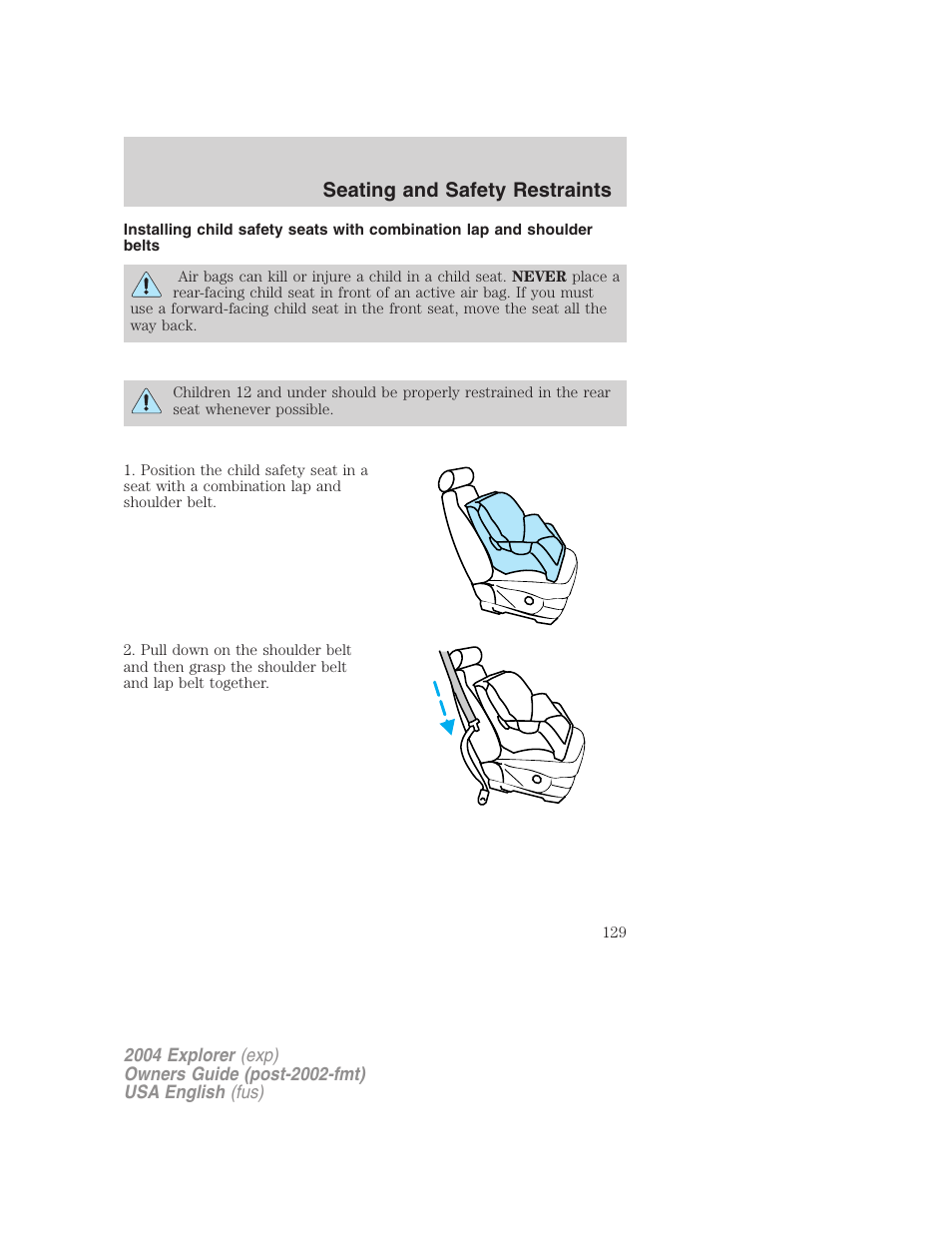 Seating and safety restraints | FORD 2004 Explorer v.3 User Manual | Page 129 / 296