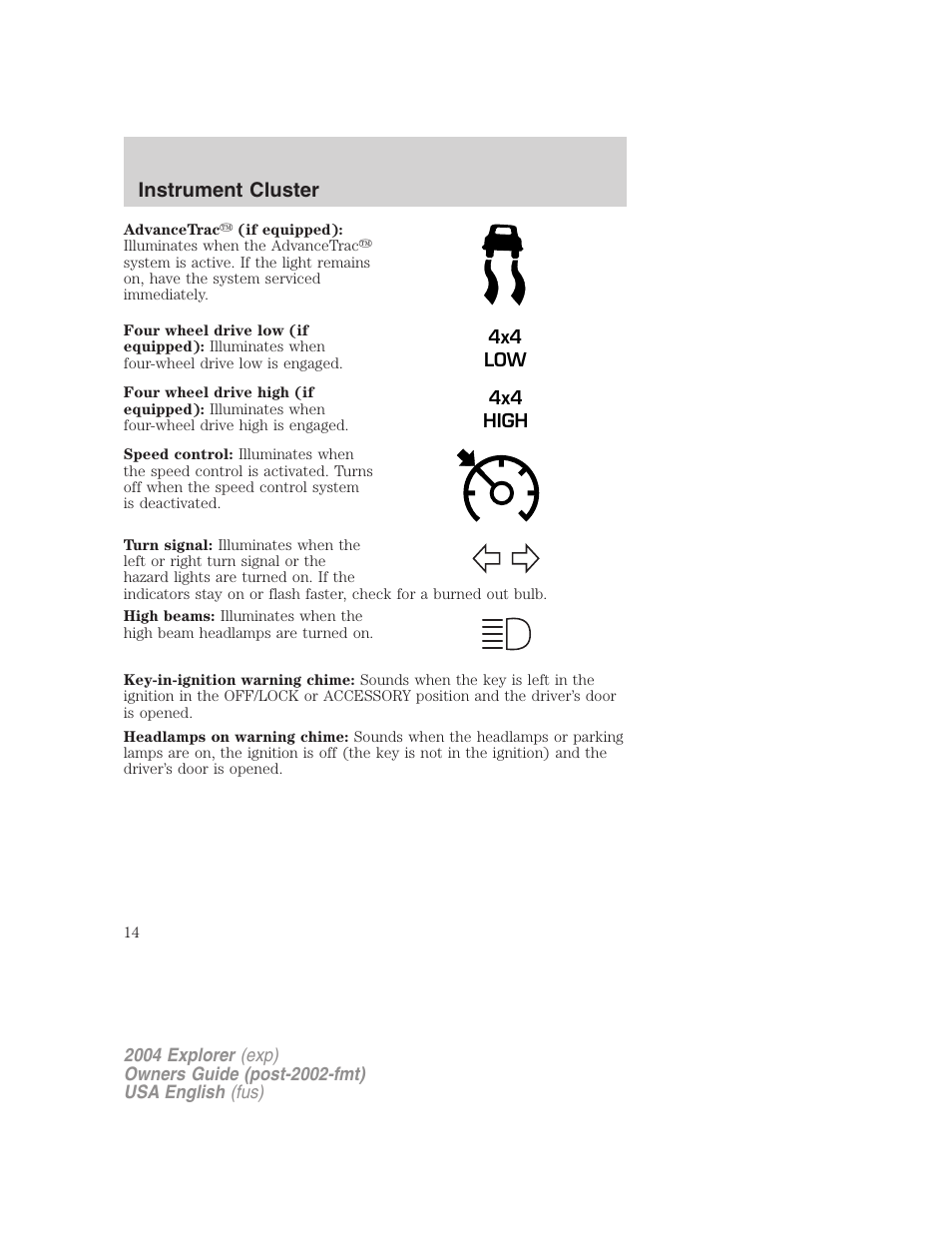 Instrument cluster | FORD 2004 Explorer v.3 User Manual | Page 14 / 296