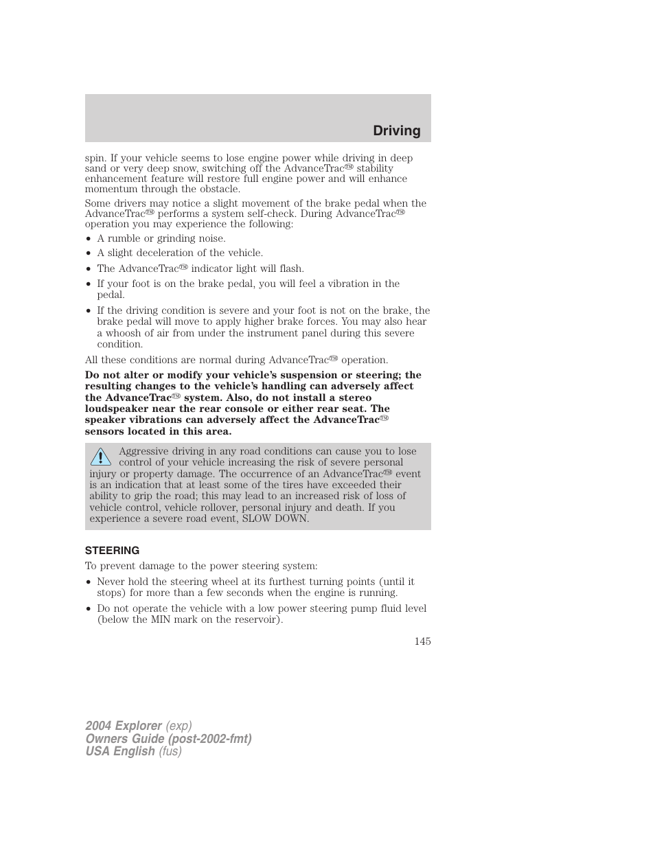 Driving | FORD 2004 Explorer v.3 User Manual | Page 145 / 296