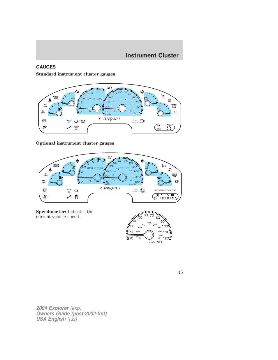 Instrument cluster | FORD 2004 Explorer v.3 User Manual | Page 15 / 296