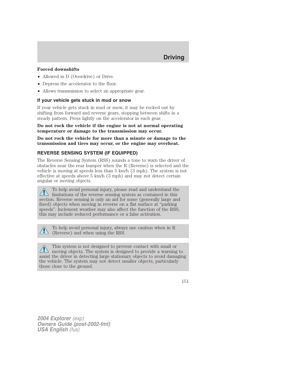 Driving | FORD 2004 Explorer v.3 User Manual | Page 151 / 296