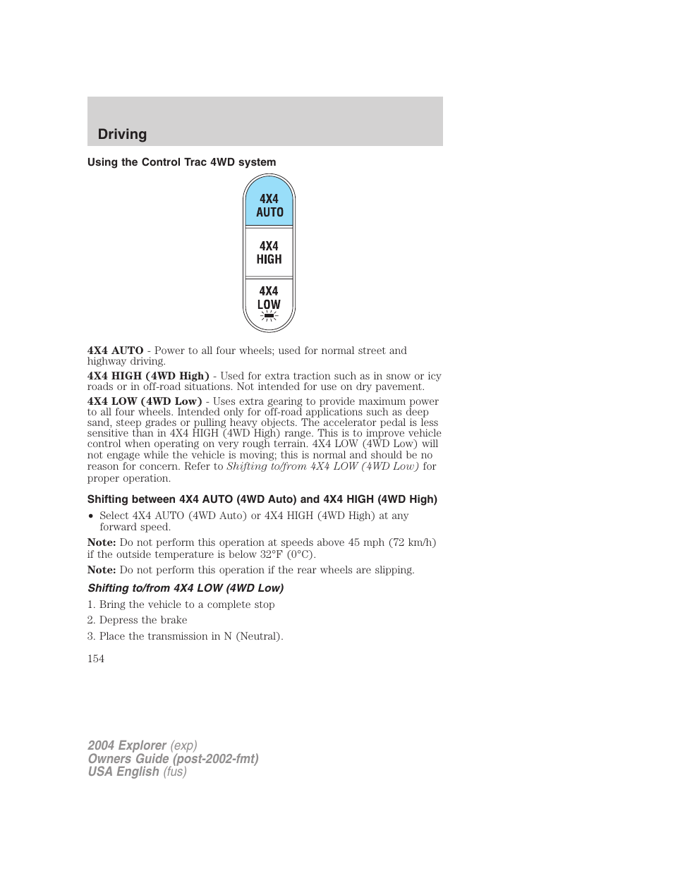 Driving | FORD 2004 Explorer v.3 User Manual | Page 154 / 296