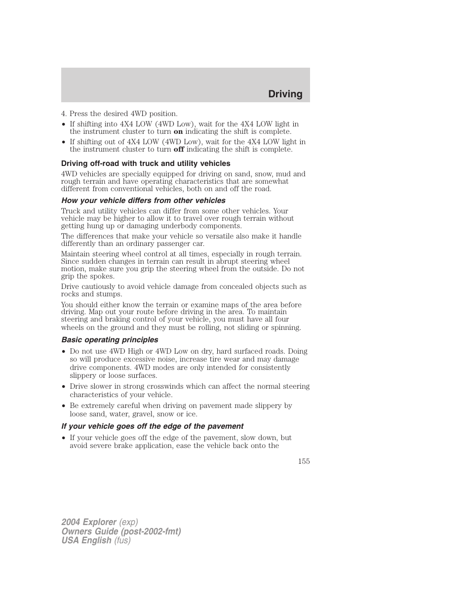 Driving | FORD 2004 Explorer v.3 User Manual | Page 155 / 296