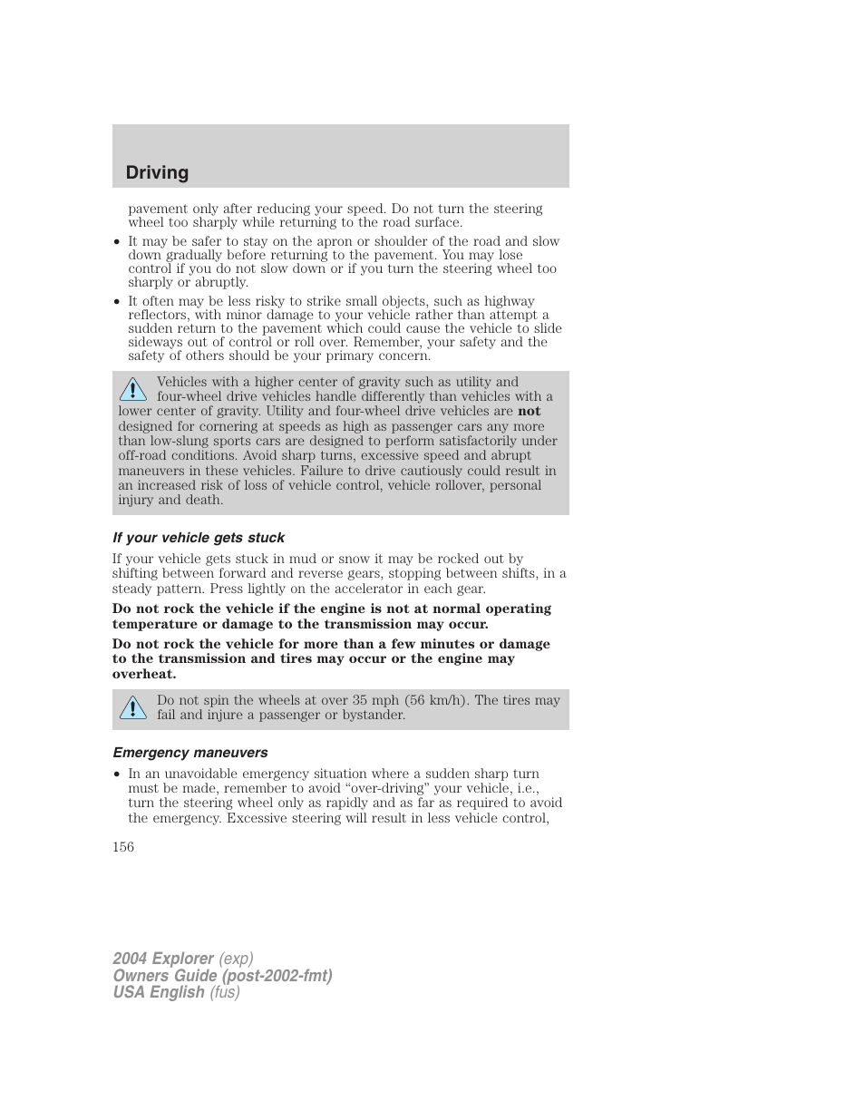 Driving | FORD 2004 Explorer v.3 User Manual | Page 156 / 296