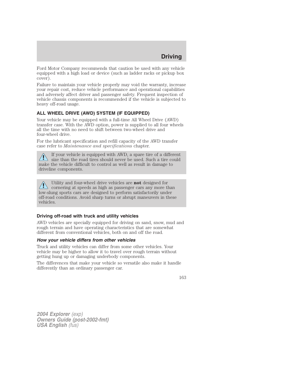 Driving | FORD 2004 Explorer v.3 User Manual | Page 163 / 296