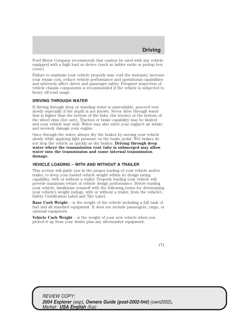 Driving | FORD 2004 Explorer v.3 User Manual | Page 171 / 296