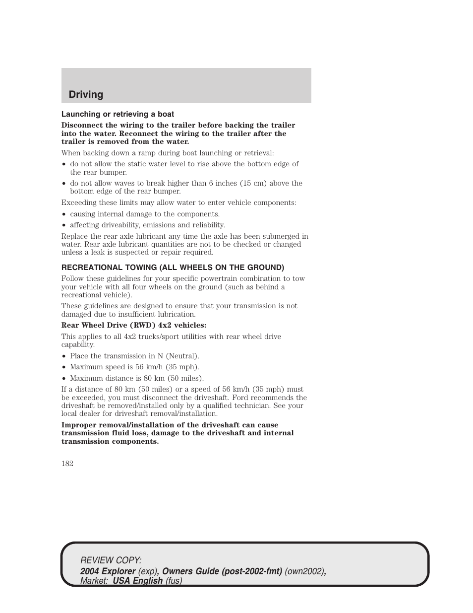 Driving | FORD 2004 Explorer v.3 User Manual | Page 182 / 296