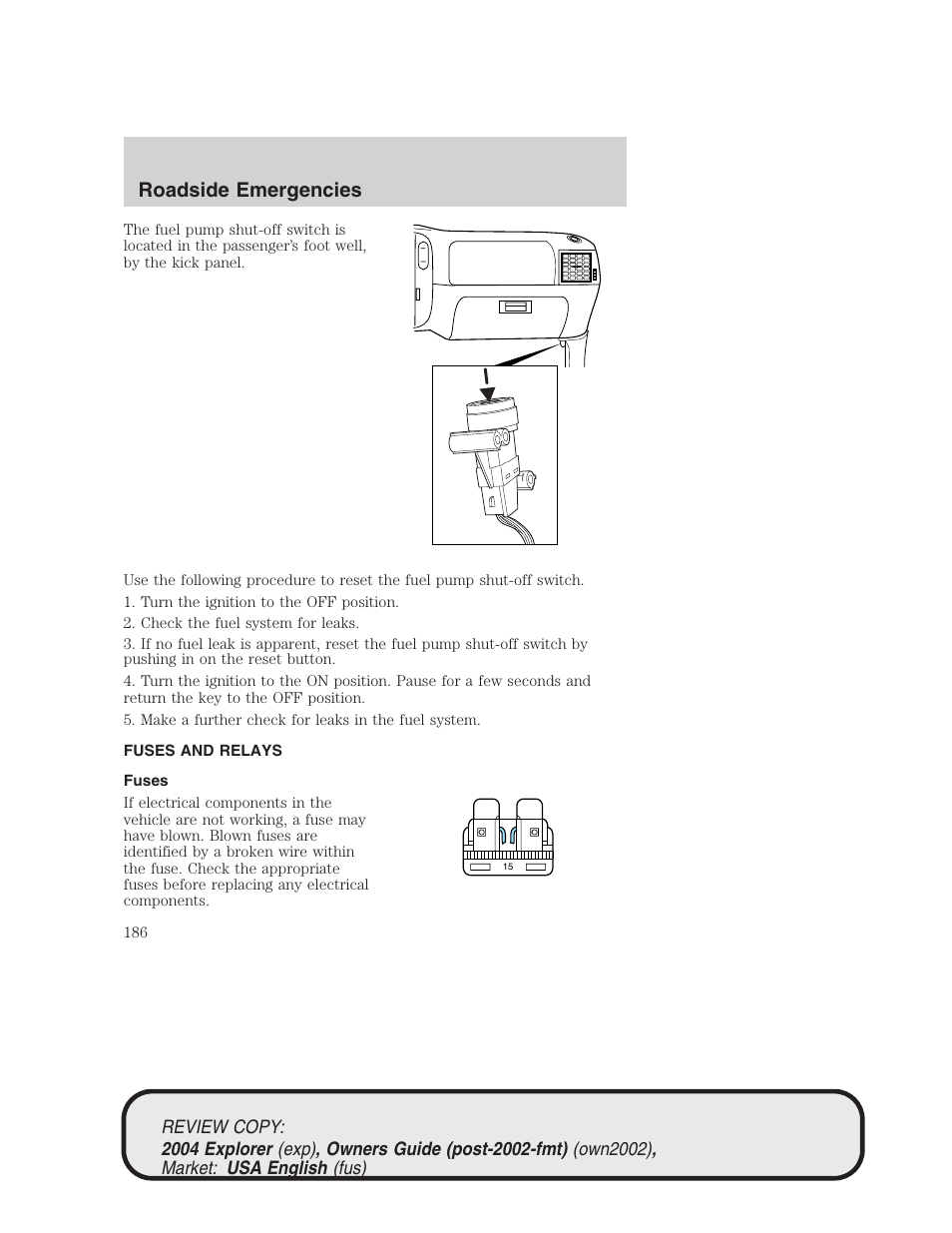 Roadside emergencies | FORD 2004 Explorer v.3 User Manual | Page 186 / 296