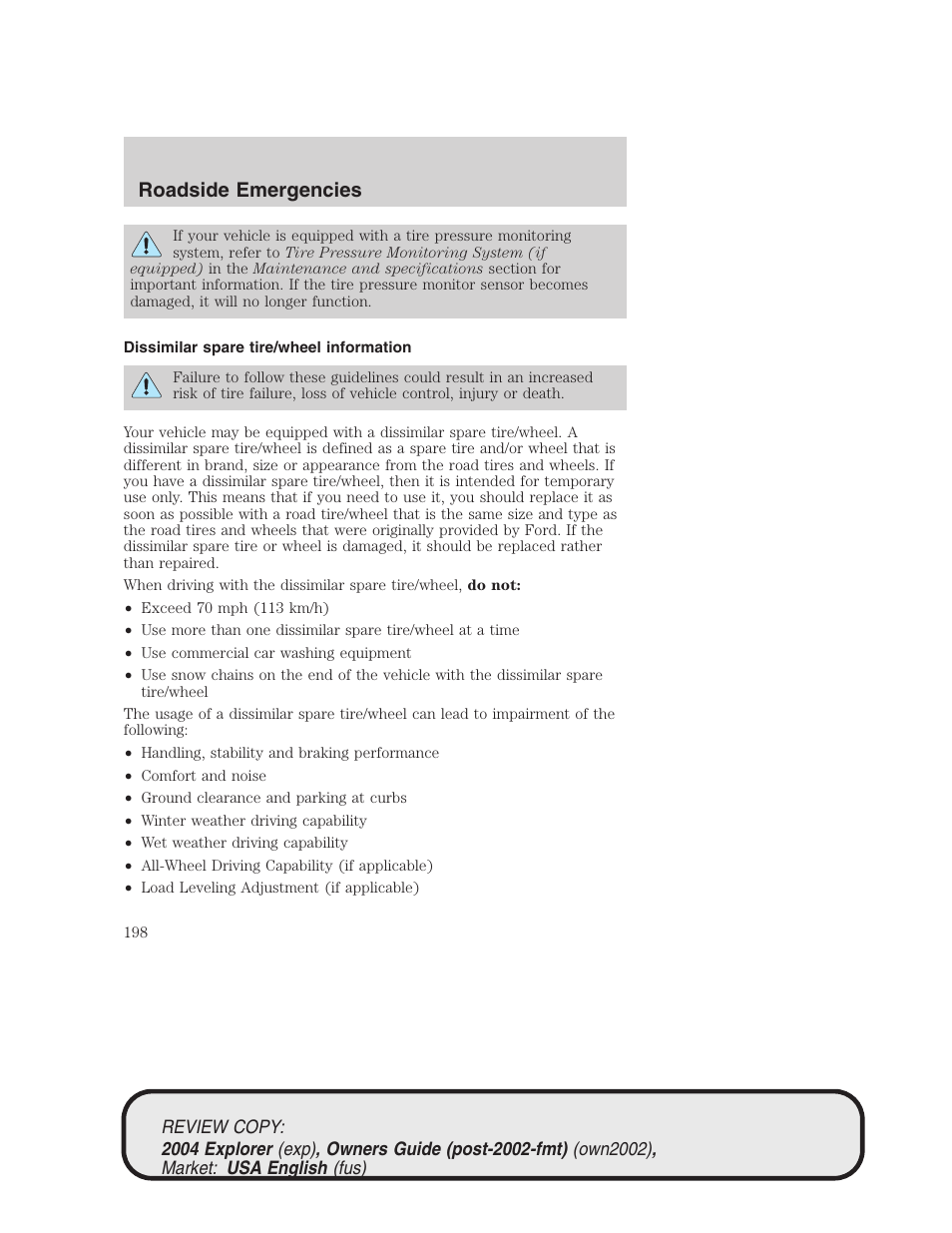 Roadside emergencies | FORD 2004 Explorer v.3 User Manual | Page 198 / 296