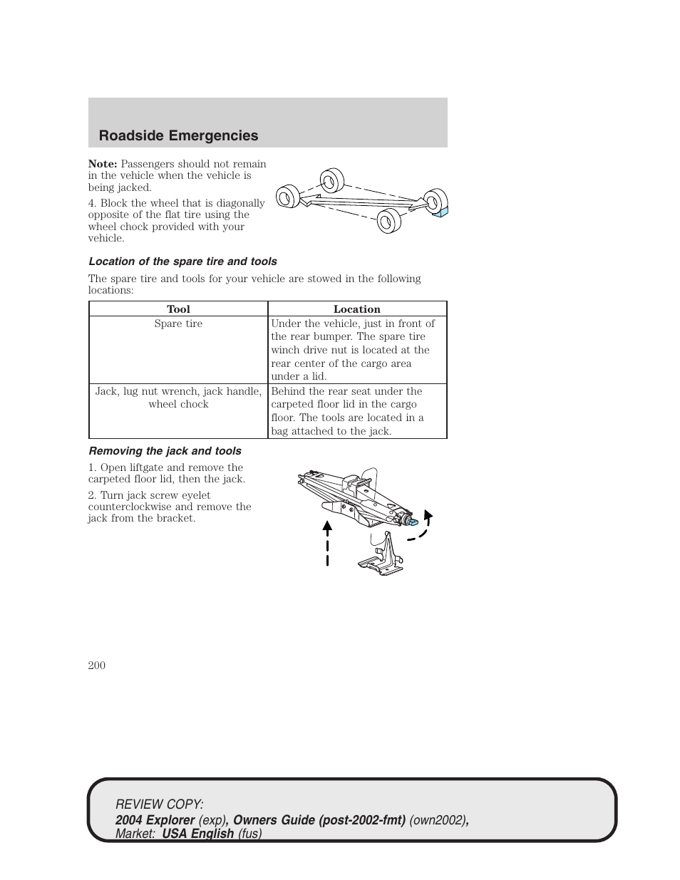 Roadside emergencies | FORD 2004 Explorer v.3 User Manual | Page 200 / 296