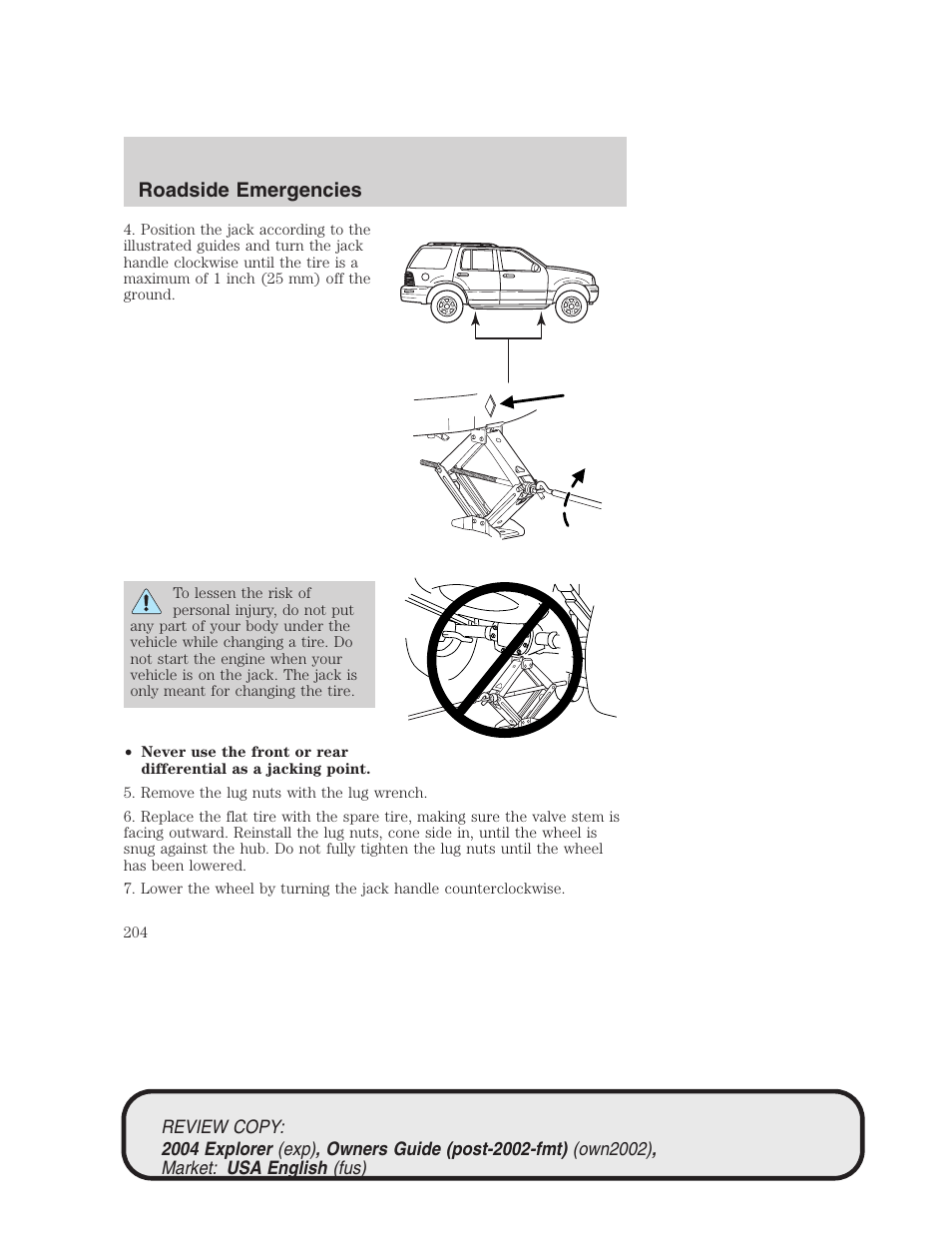 Roadside emergencies | FORD 2004 Explorer v.3 User Manual | Page 204 / 296