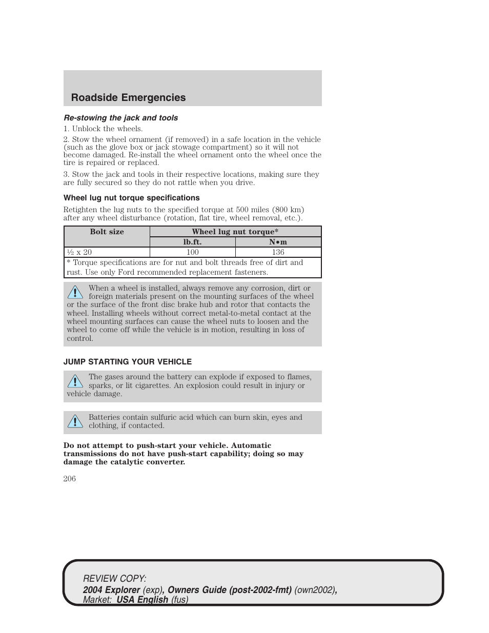 Roadside emergencies | FORD 2004 Explorer v.3 User Manual | Page 206 / 296