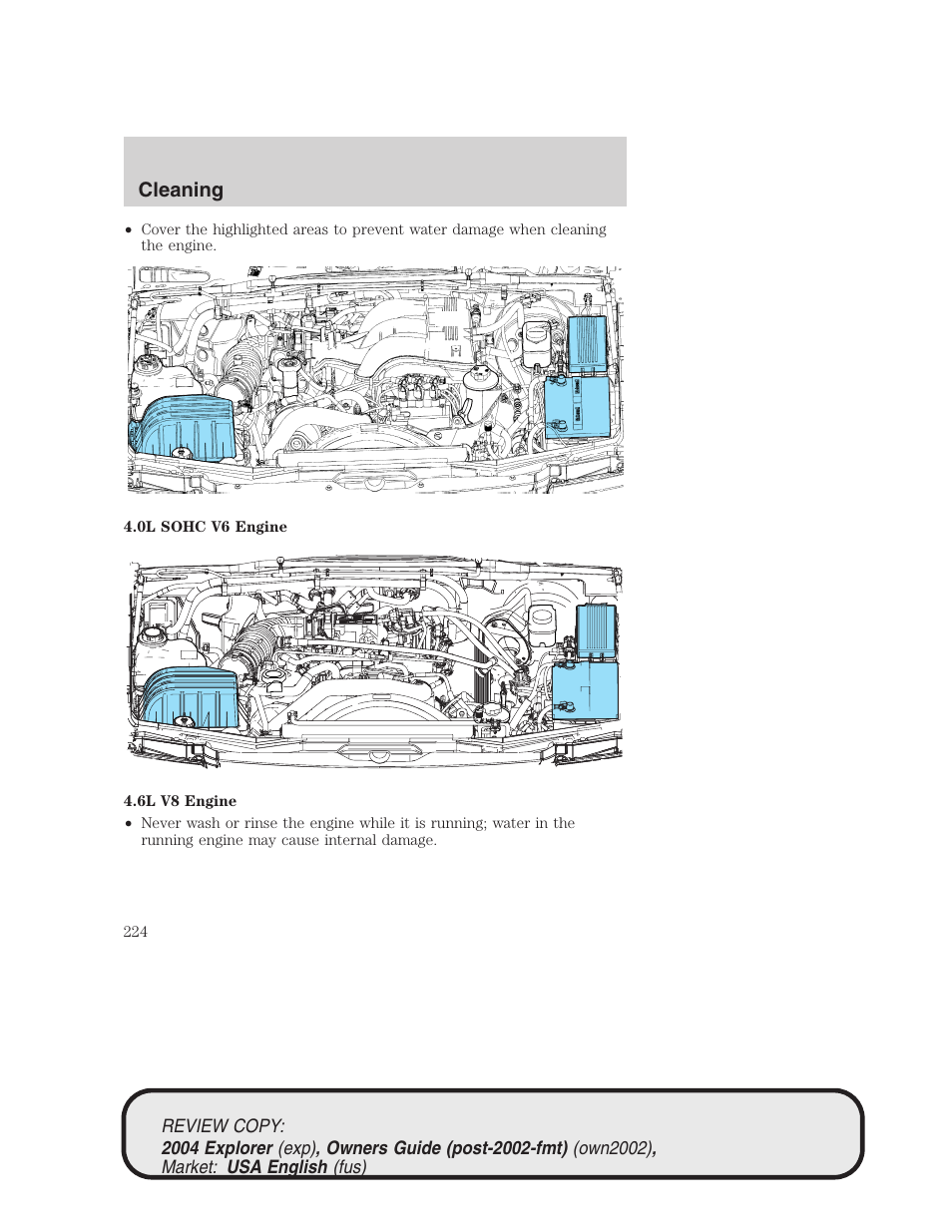 Cleaning | FORD 2004 Explorer v.3 User Manual | Page 224 / 296