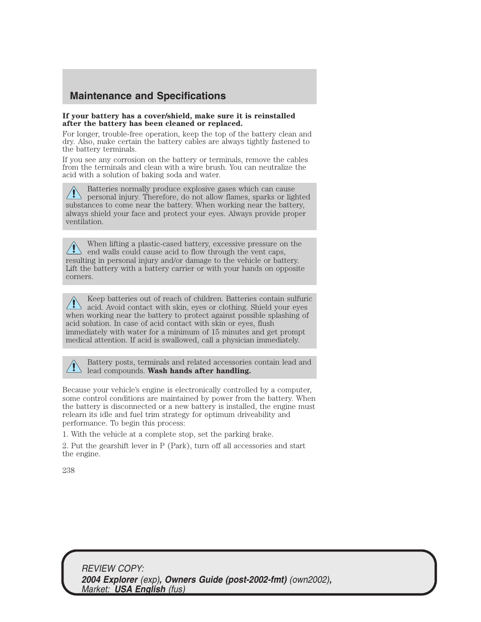 Maintenance and specifications | FORD 2004 Explorer v.3 User Manual | Page 238 / 296
